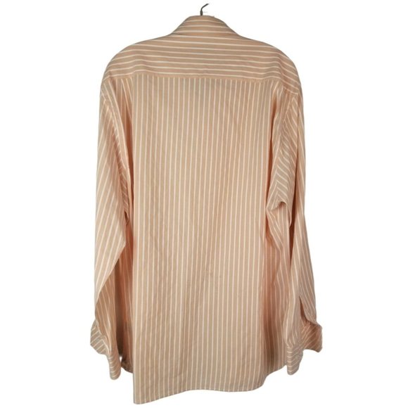 JOHNSTON & MURPHY Tailored Fit Button Up Casual Shirt Peach Stripe Mens size L - Picture 2 of 5